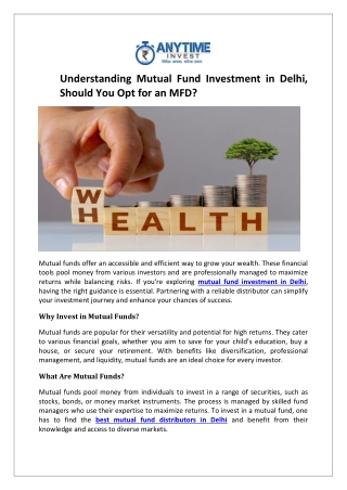 Understanding Mutual Fund Investment in Delhi, Should You Opt for an MFD