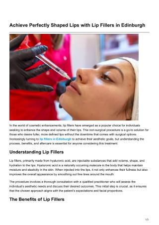 Achieve Perfectly Shaped Lips with Lip Fillers inEdinburgh
