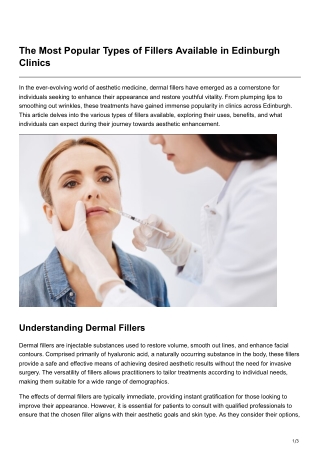 The Most Popular Types of Fillers Available in Edinburgh Clinics