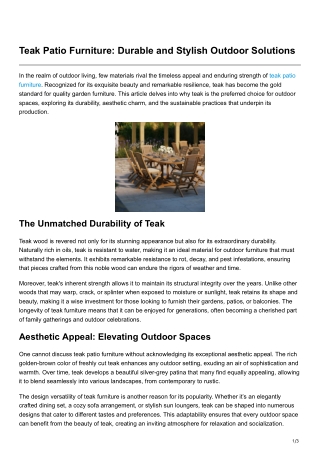 Teak Patio Furniture Durable and Stylish Outdoor Solutions