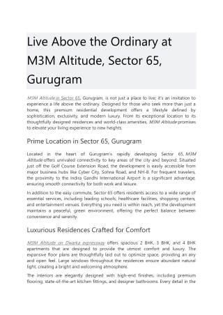 Live Above the Ordinary at M3M Altitude