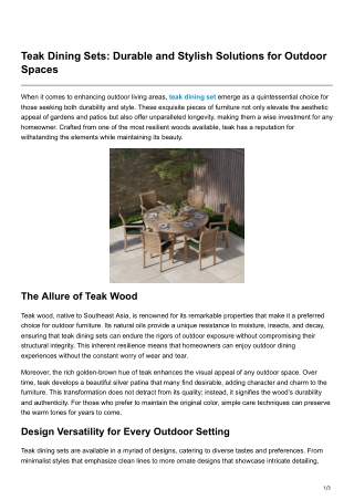 Teak Dining Sets Durable and Stylish Solutions for Outdoor Spaces