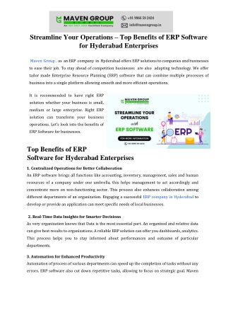 Streamline Your Operations – Top Benefits of ERP Software for Hyderabad Enterprises