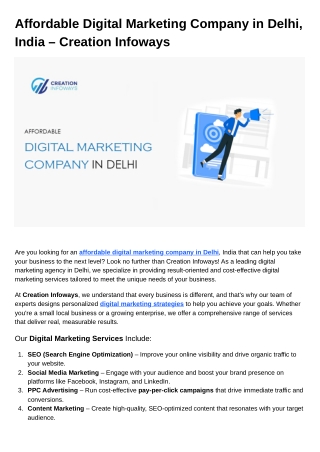Affordable Digital Marketing Company in Delhi, India – Creation Infoways