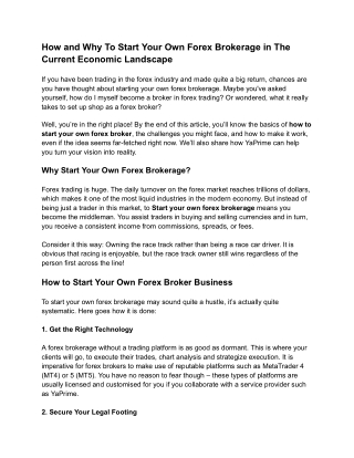 How and Why To Start Your Own Forex Brokerage in The Current Economic Landscape