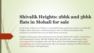 Shivalik Heights: 2bhk and 3bhk flats in Mohali for sale