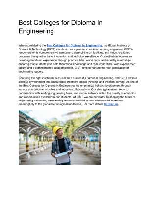 Best Colleges for Diploma in Engineering