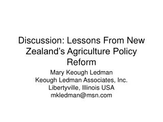 Discussion: Lessons From New Zealand’s Agriculture Policy Reform
