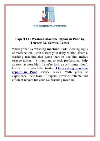 Expert LG Washing Machine Repair in Pune by Trusted LG Service Center