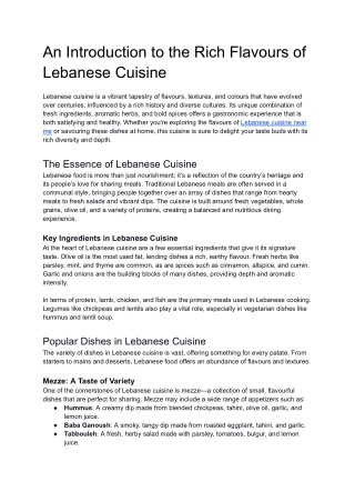 An Introduction to the Rich Flavours of Lebanese Cuisine