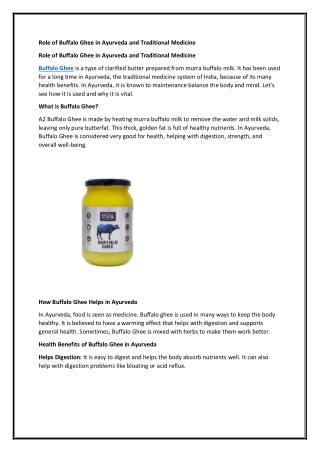 Role of Buffalo Ghee in Ayurveda and Traditional Medicine