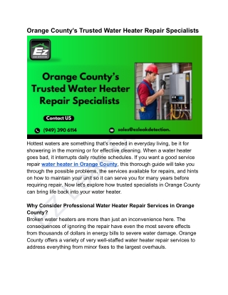 Orange County’s Trusted Water Heater Repair Specialists