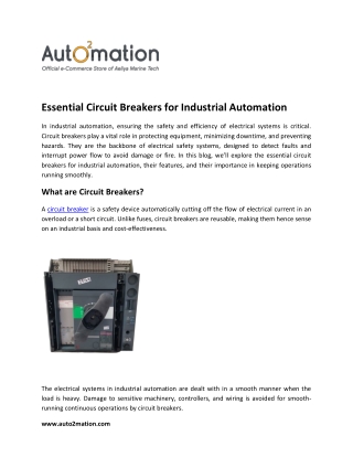 Essential Circuit Breakers for Industrial Automation