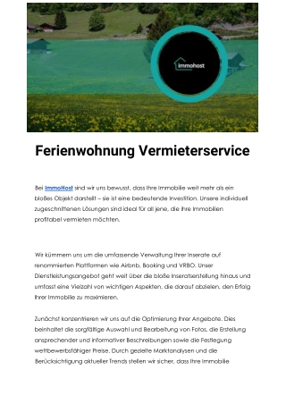 Ferienwohnung Vermieterservice Agentur Schweiz