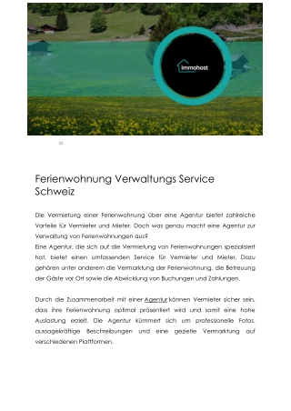 Ferienwohnung Verwaltung Schweiz