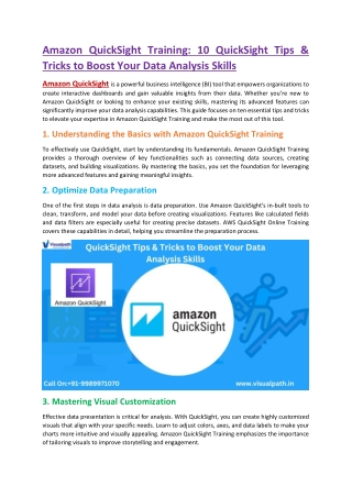 Amazon QuickSight Course Online  Amazon QuickSight Training