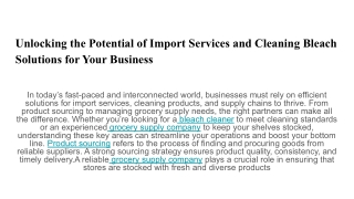 Unlocking the Potential of Import Services and Cleaning Bleach Solutions for Your Business