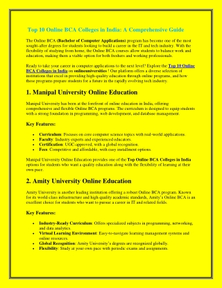 Top 10 Online BCA Colleges in India