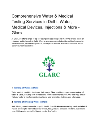 Comprehensive Water & Medical Testing Services in Delhi_ Water, Medical Devices, Injections & More - Glarc
