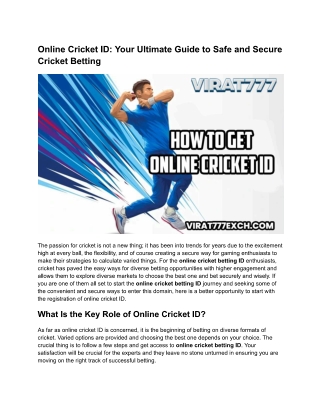 Online Cricket ID: Diverse Betting Options Through an ID