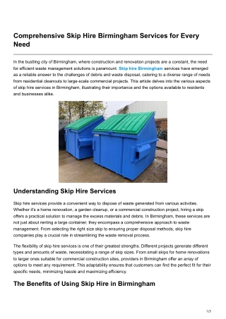 Comprehensive Skip Hire Birmingham Services for Every Need