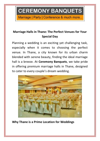 Marriage Halls in Thane The Perfect Venues for Your Special Day