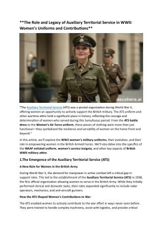 The Role and Legacy of Auxiliary Territorial Service in WWII Women’s Uniforms and Contributions