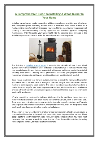 A Comprehensive Guide To Installing A Wood Burner In Your Home