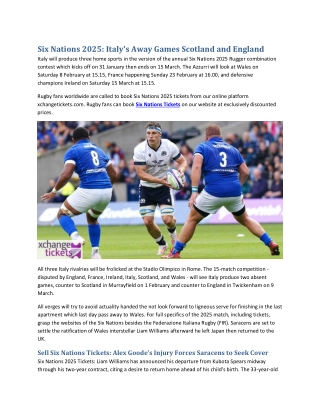 Six Nations 2025 Italy's Away Games Scotland and England