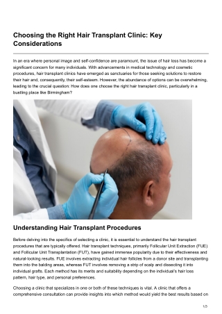 Choosing the Right Hair Transplant Clinic Key Considerations