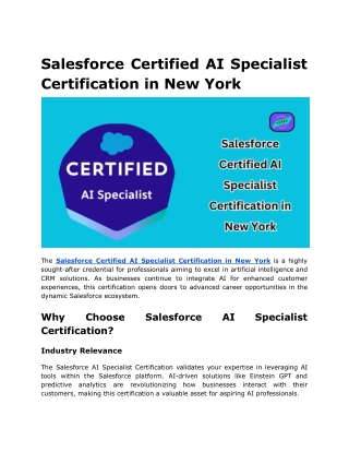 Salesforce Certified AI Specialist Certification in New York