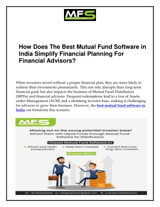 How Does The Best Mutual Fund Software in India Simplify Financial Planning For Financial Advisors