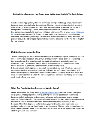 Cutting-Edge eCommerce: How Ready-Made Mobile Apps Can Help You Scale Quickly