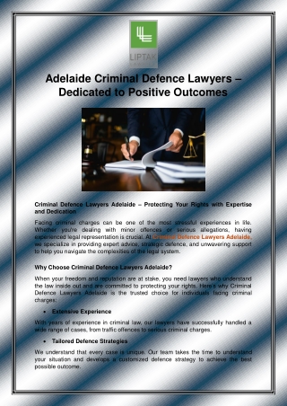 Adelaide Criminal Defence Lawyers – Dedicated to Positive Outcomes