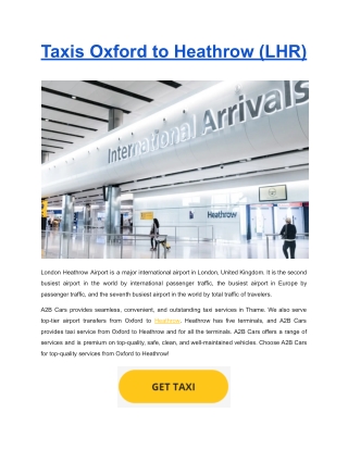 Taxis Oxford to Heathrow (LHR)