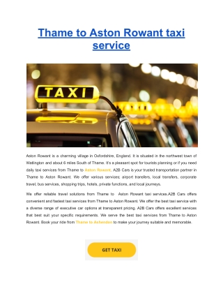 Thame to Aston Rowant taxi service