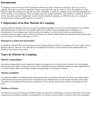 L'Importance d'un Bon Matelas de Camping