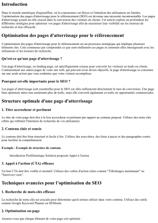 “Optimisation des pages d'atterrissage pour le référencement”