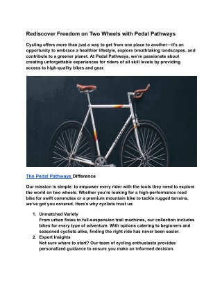 Rediscover Freedom on Two Wheels with Pedal Pathways