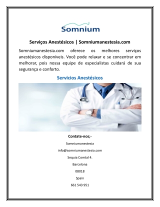 Serviços Anestésicos  Somniumanestesia.com