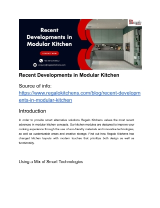 Recent Developments in Modular Kitchen