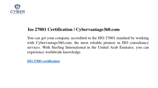 Iso 27001 Certification  Cybervantage360.com
