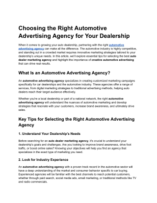 Choosing the Right Automotive Advertising Agency for Your Dealership