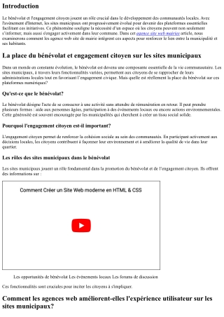 La place du bénévolat et engagement citoyen sur les sites municipaux