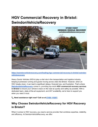 HGV Commercial Recovery in Bristol_ SwindonVehicleRecovery