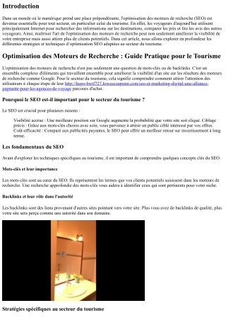 Optimisation des Moteurs de Recherche : Guide Pratique pour le Tourisme