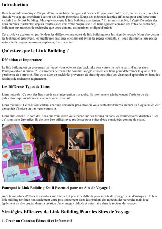 Stratégies de Link Building Pour les Sites de Voyage