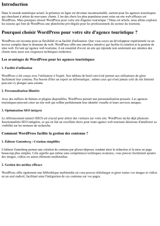 Pourquoi choisir WordPress pour votre site d'agence touristique ?