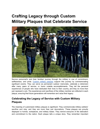 Crafting Legacy through Custom Military Plaques that Celebrate Service