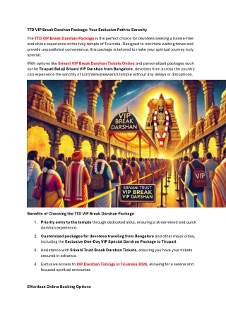TTD VIP Break Darshan Package: Your Exclusive Path to Serenity